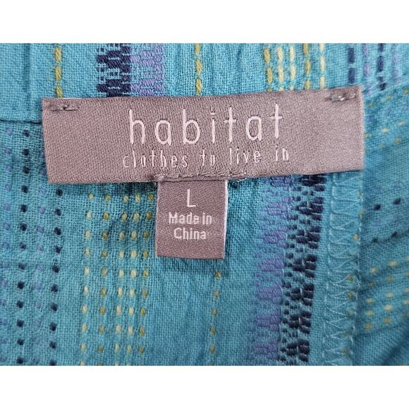 HABITAT Size L Top Coastal Boho Turquoise Embroidered Back Buttons Lagenlook 42 - Picture 3 of 8